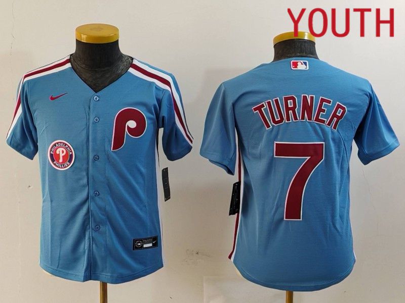 Youth Philadelphia Phillies #7 Turner Blue Throwback 2024 Nike MLB Jersey style 3